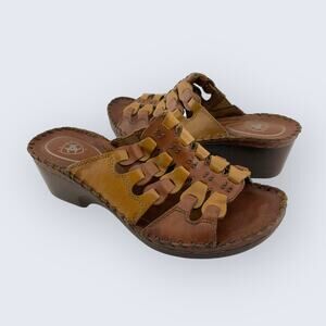 Ariat Brown Leather 0.75" Platform 2.25" Heeled Slide Sandal 100009337 6.5